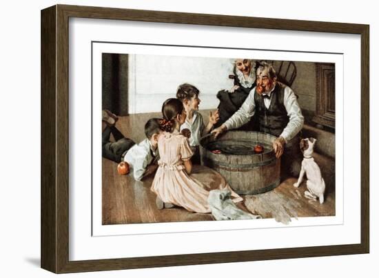 Bobbing for Apples (or Grandfather Bobbing for Apples with his Grandkids)-Norman Rockwell-Framed Giclee Print