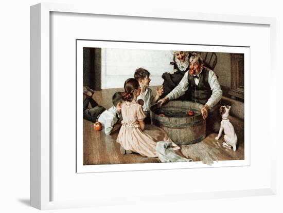 Bobbing for Apples (or Grandfather Bobbing for Apples with his Grandkids)-Norman Rockwell-Framed Giclee Print