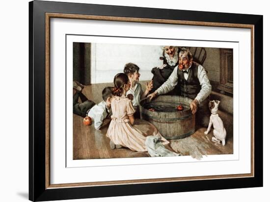 Bobbing for Apples (or Grandfather Bobbing for Apples with his Grandkids)-Norman Rockwell-Framed Giclee Print