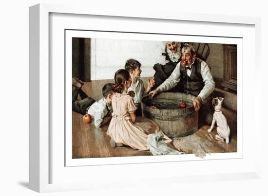 Bobbing for Apples (or Grandfather Bobbing for Apples with his Grandkids)-Norman Rockwell-Framed Giclee Print