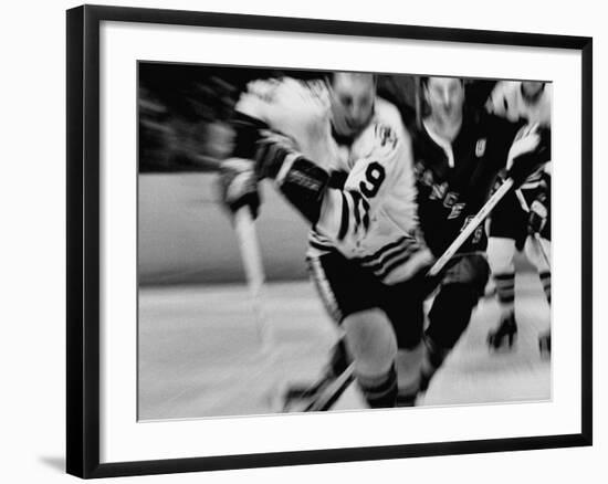 Bobby Hull No.9 in Action During Game Between Chicago Black Hawks and NY Rangers-Art Rickerby-Framed Premium Photographic Print