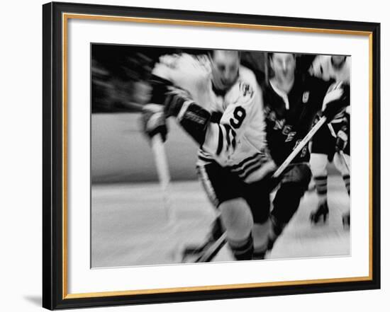 Bobby Hull No.9 in Action During Game Between Chicago Black Hawks and NY Rangers-Art Rickerby-Framed Premium Photographic Print