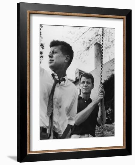 Bobby Kennedy, Chief Counsel of Sen. Comm. on Labor and Management, with Bro, Ma Sen. John Kennedy-Paul Schutzer-Framed Photographic Print