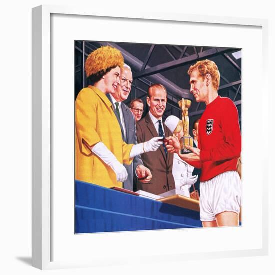 Bobby Moore Collecting the Football World Cup Trophy in 1966-John Keay-Framed Giclee Print