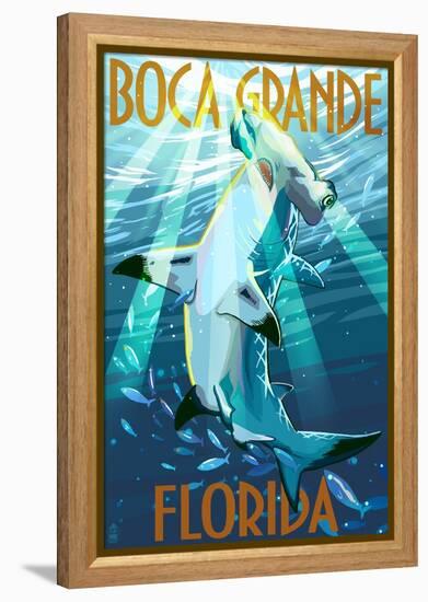 Boca Grande, Florida - Hammerhead Shark-Lantern Press-Framed Stretched Canvas