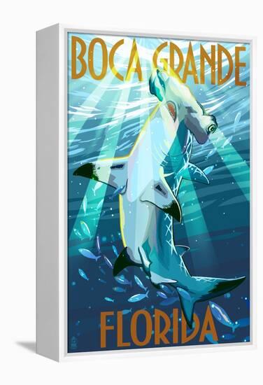 Boca Grande, Florida - Hammerhead Shark-Lantern Press-Framed Stretched Canvas