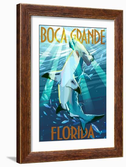 Boca Grande, Florida - Hammerhead Shark-Lantern Press-Framed Premium Giclee Print
