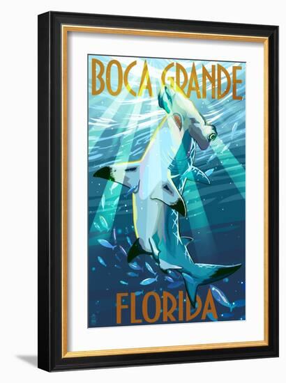 Boca Grande, Florida - Hammerhead Shark-Lantern Press-Framed Premium Giclee Print