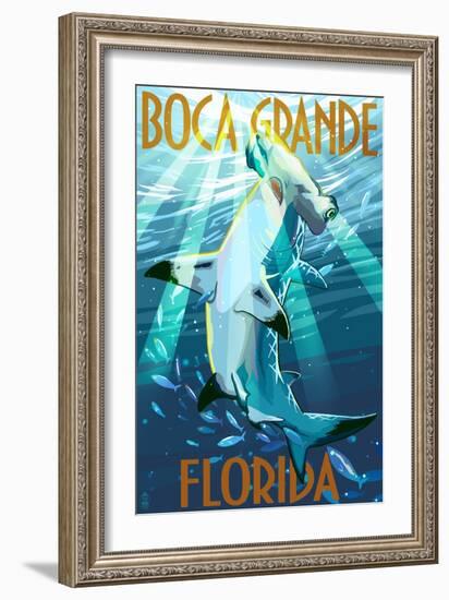 Boca Grande, Florida - Hammerhead Shark-Lantern Press-Framed Art Print