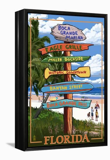 Boca Grande Marina, Florida - Destination Signpost-Lantern Press-Framed Stretched Canvas