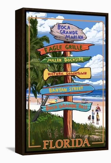 Boca Grande Marina, Florida - Destination Signpost-Lantern Press-Framed Stretched Canvas