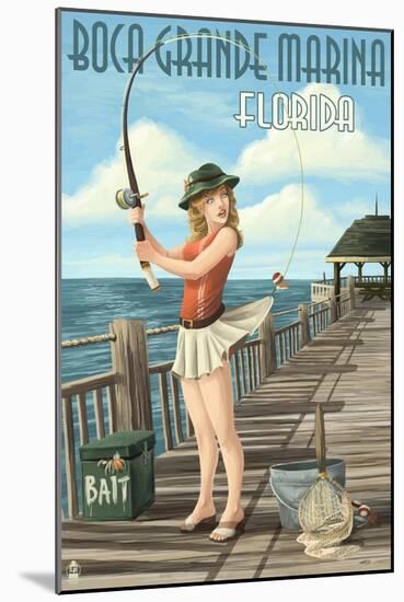 Boca Grande Marina, Florida - Pinup Girl Fishing-Lantern Press-Mounted Art Print