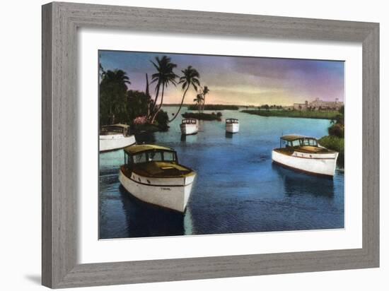 Boca Raton, Florida - Deep Sea Fishing Fleet Scene-Lantern Press-Framed Art Print