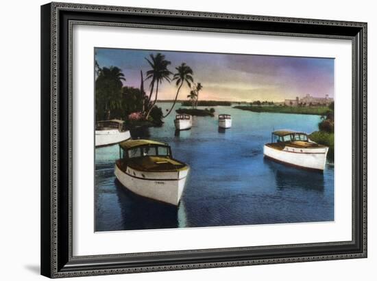 Boca Raton, Florida - Deep Sea Fishing Fleet Scene-Lantern Press-Framed Art Print