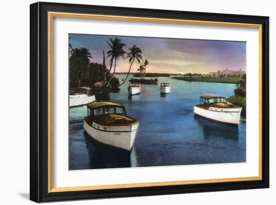 Boca Raton, Florida - Deep Sea Fishing Fleet Scene-Lantern Press-Framed Art Print