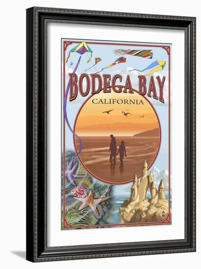 Bodega Bay, California - Beach Montage-Lantern Press-Framed Art Print