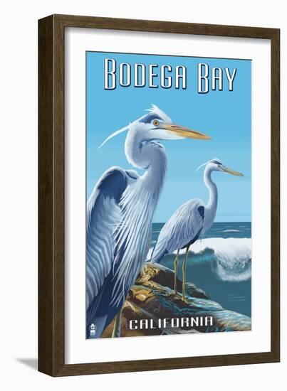 Bodega Bay, California - Blue Heron-Lantern Press-Framed Art Print