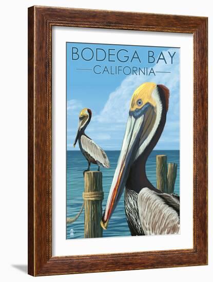 Bodega Bay, California - Brown Pellican-Lantern Press-Framed Art Print