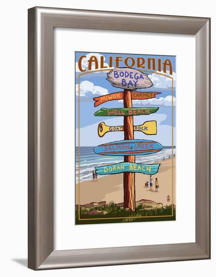 Bodega Bay, California - Destination Signpost-Lantern Press-Framed Art Print