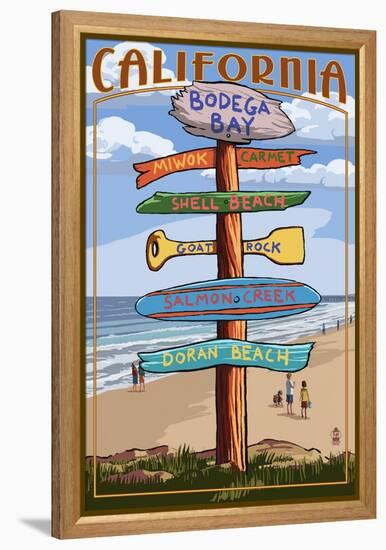 Bodega Bay, California - Destination Signpost-Lantern Press-Framed Stretched Canvas