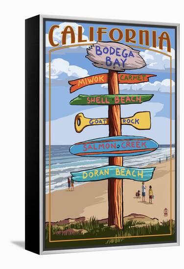 Bodega Bay, California - Destination Signpost-Lantern Press-Framed Stretched Canvas