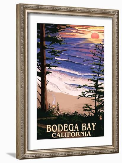 Bodega Bay, California - Sunset and Beach-Lantern Press-Framed Art Print