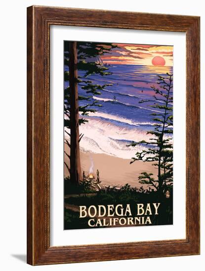 Bodega Bay, California - Sunset and Beach-Lantern Press-Framed Art Print