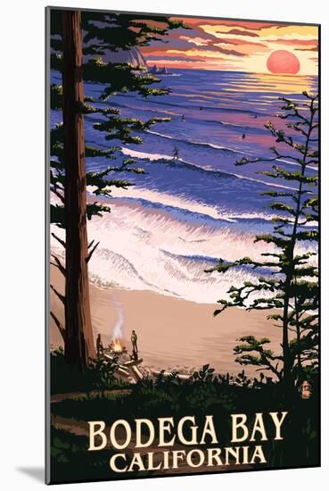 Bodega Bay, California - Sunset and Beach-Lantern Press-Mounted Art Print