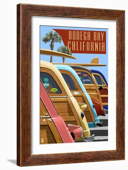 Bodega Bay, California - Woodies Lined Up-Lantern Press-Framed Art Print