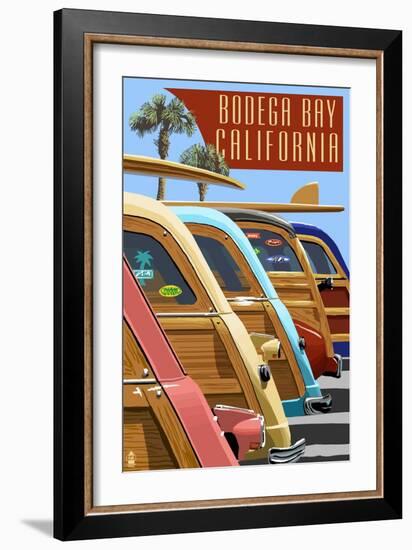Bodega Bay, California - Woodies Lined Up-Lantern Press-Framed Art Print