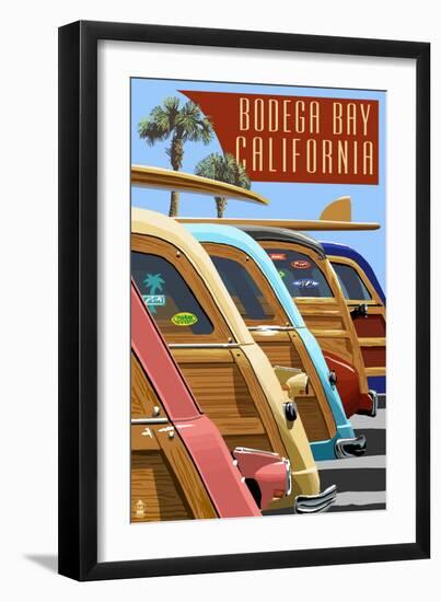 Bodega Bay, California - Woodies Lined Up-Lantern Press-Framed Art Print