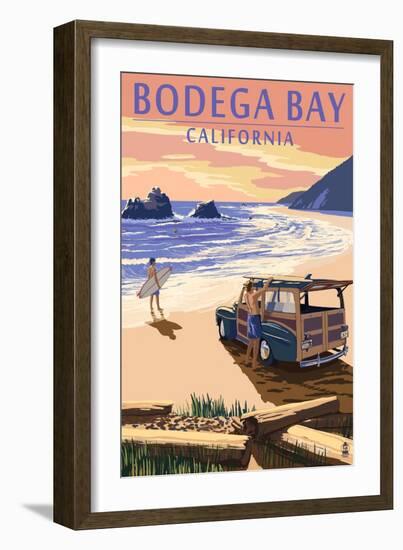 Bodega Bay, California - Woody on Beach-Lantern Press-Framed Art Print