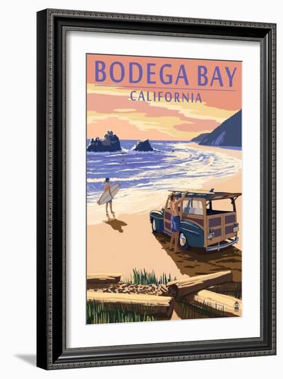 Bodega Bay, California - Woody on Beach-Lantern Press-Framed Art Print