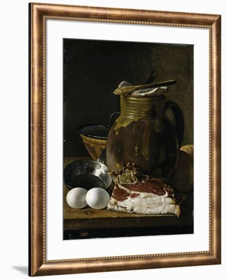 "Bodegón con jamón, huevos y recipientes, Late 18th century.-Luis Egidio Meléndez-Framed Giclee Print