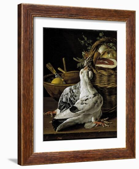 Bodegón con pichones, cesta de comida y cuencos, Late 18th century.-Luis Egidio Meléndez-Framed Giclee Print