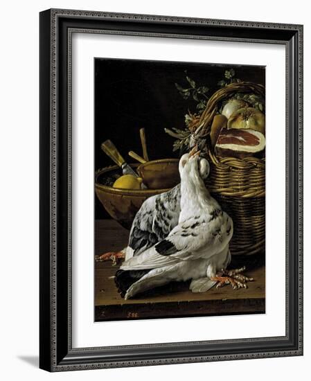 Bodegón con pichones, cesta de comida y cuencos, Late 18th century.-Luis Egidio Meléndez-Framed Giclee Print