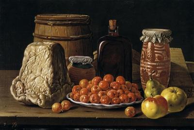 Bodegón con plato de acerolas, frutas, queso, melero y otros recipientes,  1771.' Giclee Print - Luis Egidio Meléndez | Art.com