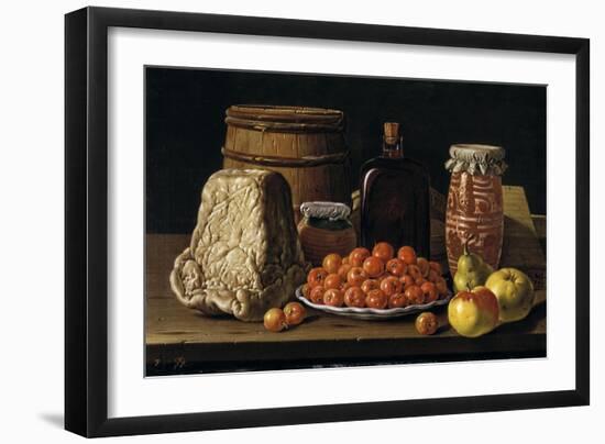 Bodegón con plato de acerolas, frutas, queso, melero y otros recipientes, 1771.-Luis Egidio Meléndez-Framed Giclee Print