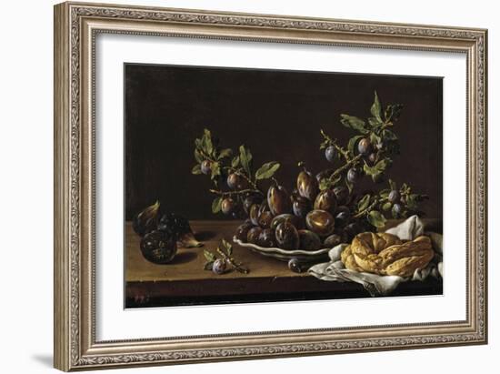 Bodegón con plato de ciruelas, brevas y rosca de pan, Second half 18th century.-Luis Egidio Melendez-Framed Giclee Print