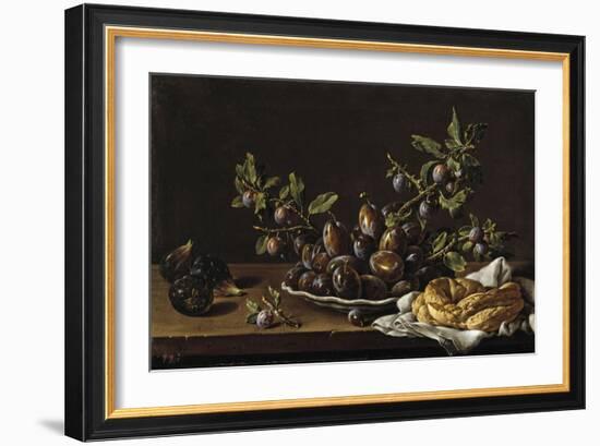 Bodegón con plato de ciruelas, brevas y rosca de pan, Second half 18th century.-Luis Egidio Melendez-Framed Giclee Print