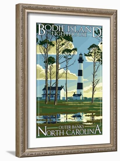 Bodie Island Lighthouse - Outer Banks, North Carolina-Lantern Press-Framed Art Print