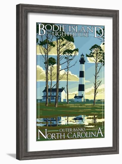 Bodie Island Lighthouse - Outer Banks, North Carolina-Lantern Press-Framed Art Print