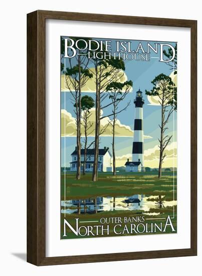 Bodie Island Lighthouse - Outer Banks, North Carolina-Lantern Press-Framed Art Print