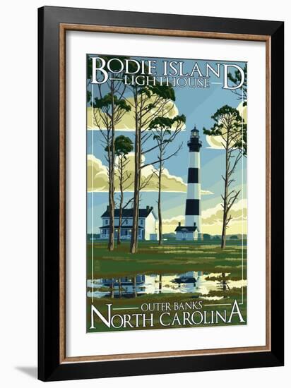 Bodie Island Lighthouse - Outer Banks, North Carolina-Lantern Press-Framed Art Print