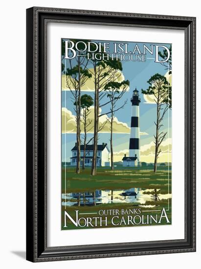 Bodie Island Lighthouse - Outer Banks, North Carolina-Lantern Press-Framed Art Print