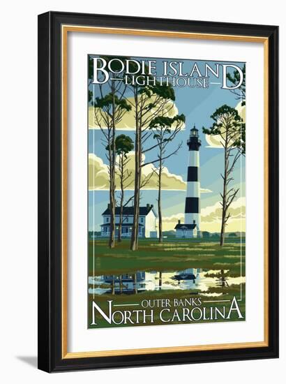 Bodie Island Lighthouse - Outer Banks, North Carolina-Lantern Press-Framed Art Print