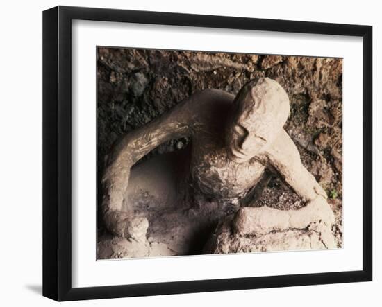 Body of Man Petrified by Ash from Eruption of Vesuvius in 79 AD, Pompeii, Italy-null-Framed Photographic Print