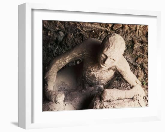 Body of Man Petrified by Ash from Eruption of Vesuvius in 79 AD, Pompeii, Italy-null-Framed Photographic Print