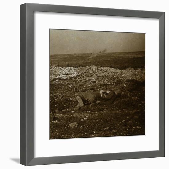 Body with barrage fire in the distance, c1914-c1918-Unknown-Framed Photographic Print