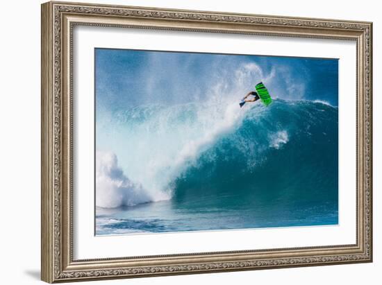 Bodyboarding at Banzai Pipeline, North Shore, Oahu, Hawaii-Mark A Johnson-Framed Photographic Print